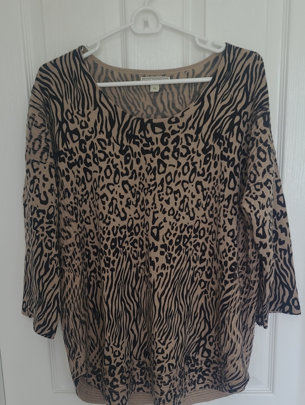 Dana Buchman Tan and Black Animal Print Scoop Neck Sweater Top